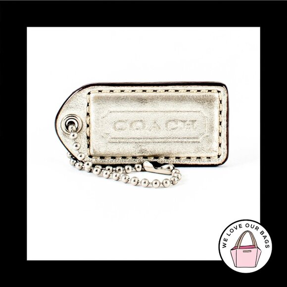 2" VINTAGE COACH Silver Metallic Leather Nickel Fob Bag Charm Keychain Hang Tag - Picture 1 of 1